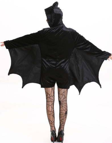 Halloween DAMEN Sexy Black Bat Wings Fledermaus Cosplay Kostuem fuer Erwachsene
