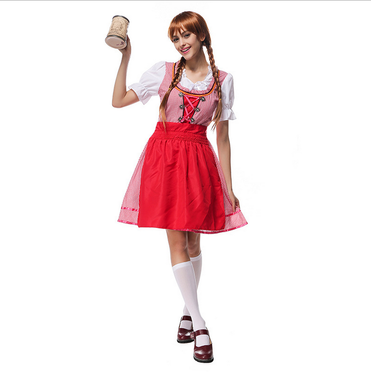 Oktoberfest Dirndl Damen Trachtenkleid mit Schürze Cosplay Kostüm